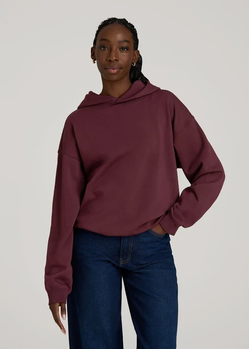 Burgundy Velmora Dreamwingstee Relaxed Pullover Hoodie Soft Drop Shoulder Fit