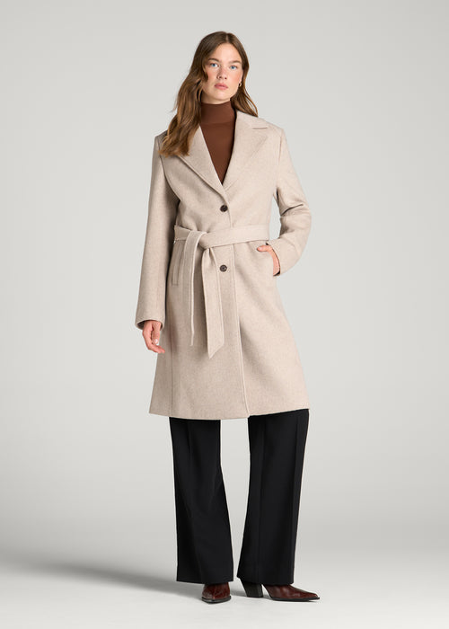 Oatmeal Dreamwingstee Velzora Belted Wool Blend Coat Tailored Notch Lapel Fit