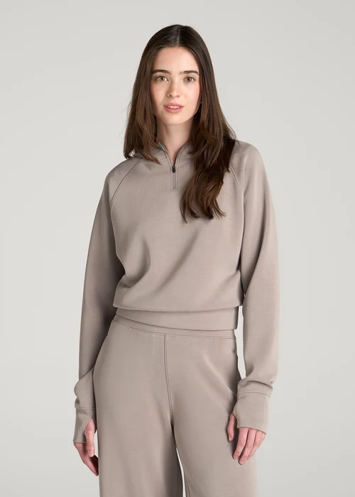 Stone Beige Dreamwingstee Zenvora Quarter Zip Pullover Relaxed Raglan Sleeve Fit